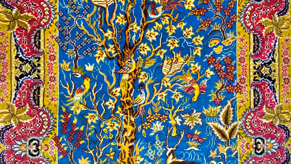 Tapis ancien présenté pour estimation et achat.